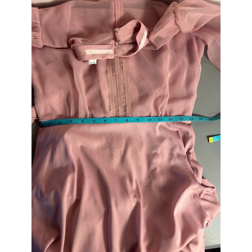 VTG Gown Sz 12 Runs small Mauve Pink Sheer Long Sleeves Union Md Elegant Cottage - Picture 10 of 12